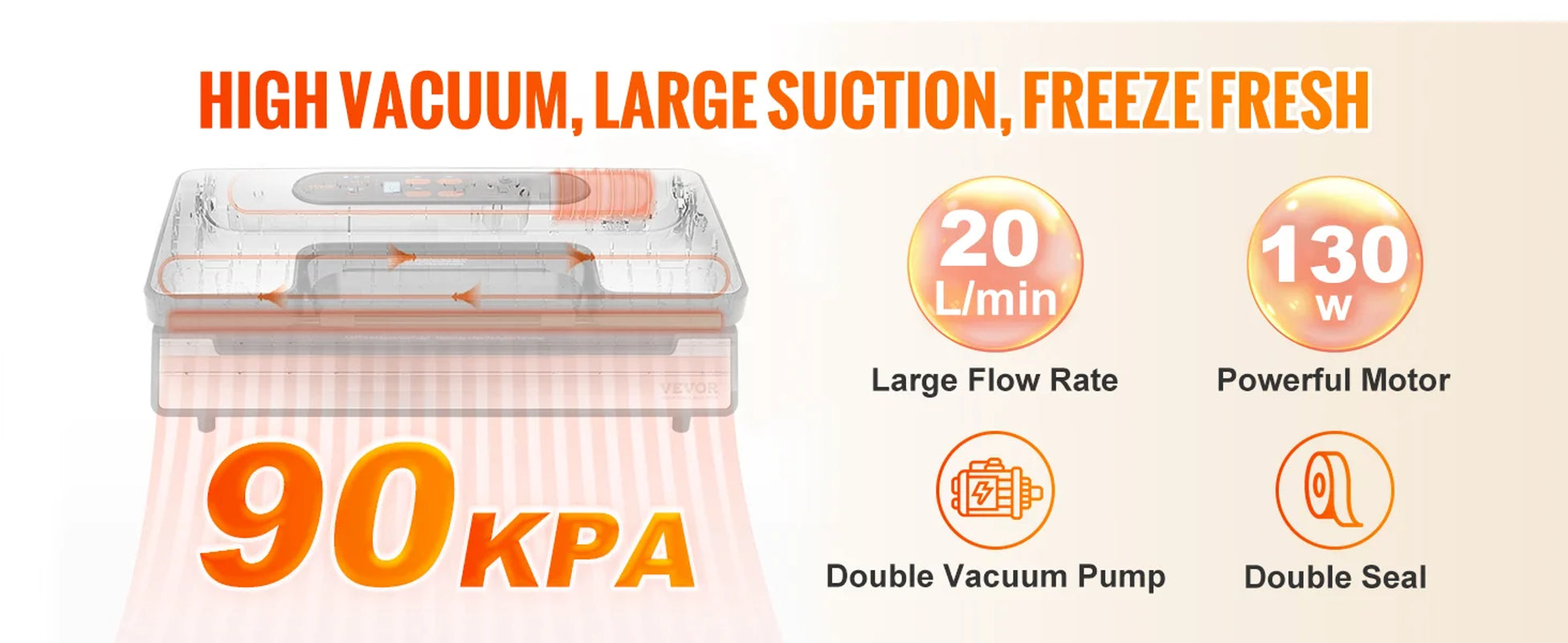 Succebuy 90Kpa 130W Vacuum Sealer Food Packaging Machine with Free 10Pcs Vacuum Bags for Household Kitchen Vacuum Food Sealing