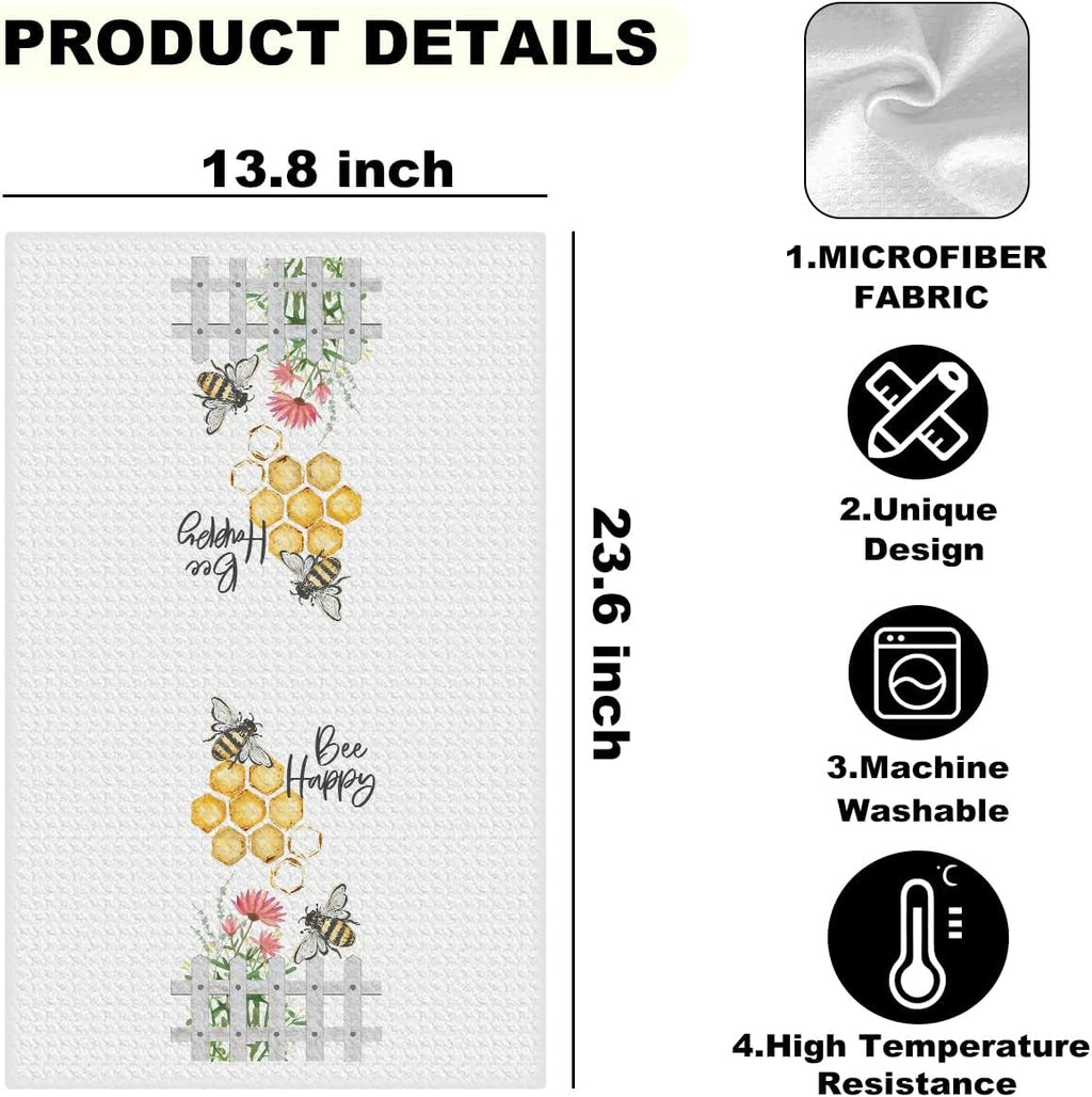 4 Pcs Funny Honey Bee Decor Kitchen Towels Dish Towels