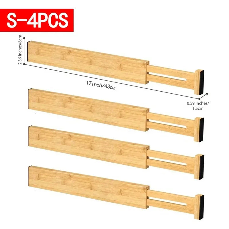 Kitchen Drawer Dividers, Adjustable Bamboo Drawer Organizer (17-22"), Expandable Utensil Organizer for Kitchen Storage, Closet, Dresser (4 Pack)