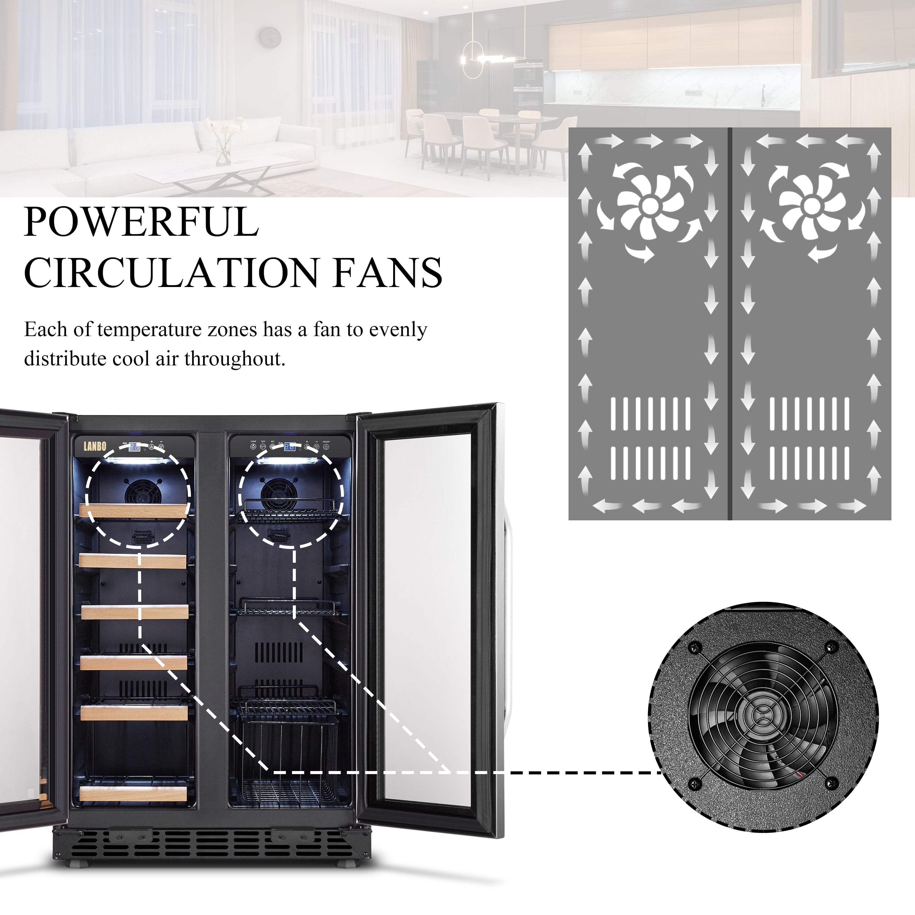 24 Inch 18 Bottle 55 Cans under Counter Dual Zone Wine Cooler Beverage Refrigerator