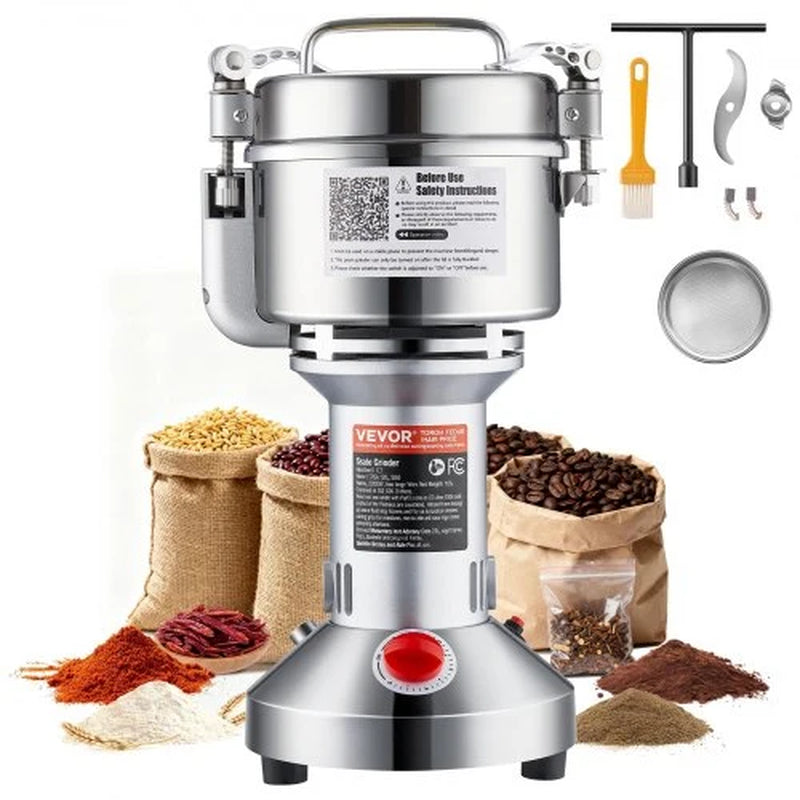 550G Electric Grain Mill Grinder, High Speed 2000W Commercial Spice Grinders, Stainless Steel Pulverizer Powder Machine, for Dry Grains Spices Cereals Coffee Corn Pepper, Straight Type