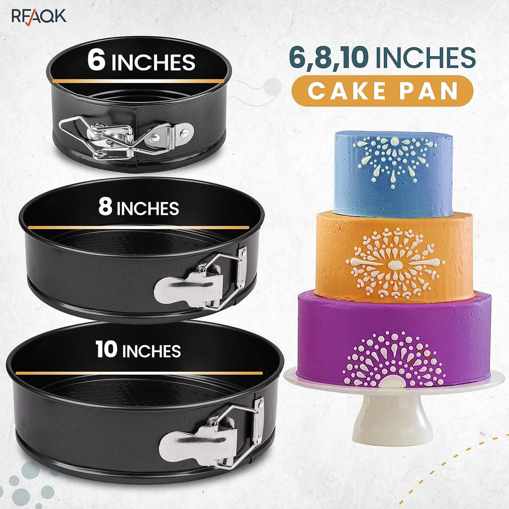 Springform Pan Set of 3 - Non-Stick Leakproof round Cake Pans (6", 8", 10") with 90 Pcs Parchment Paper Liners and Bonus Ebook - Perfect for Cheesecakes, Baking, and More!"