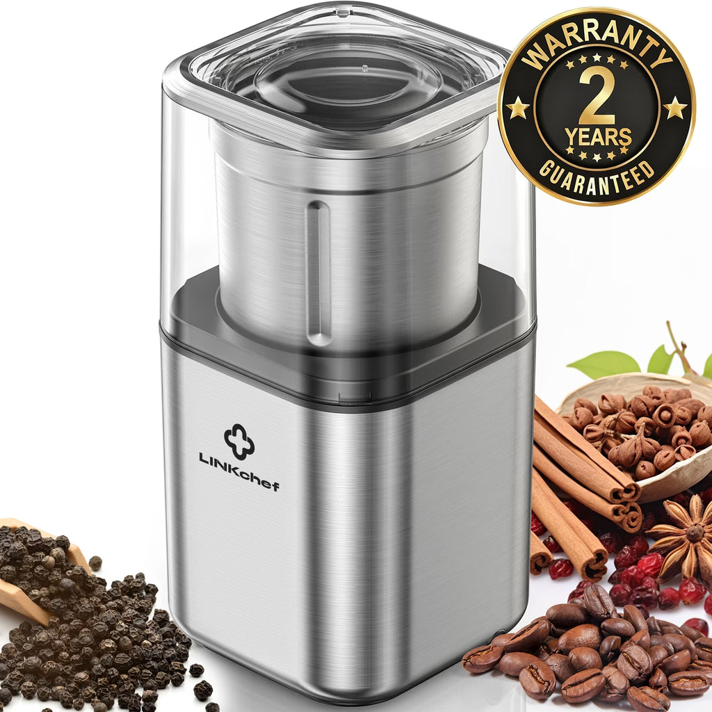 Coffee Grinder, Spice Grinder with 4 Blades for Coffee Beans, Spice, Tea - New (Silver)
