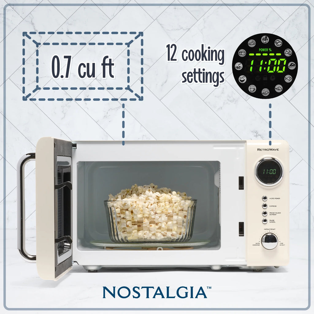 0.7 Cu Ft Retro Microwave Oven, 700W Countertop Microwave Oven with Accessory Bundle, Cream