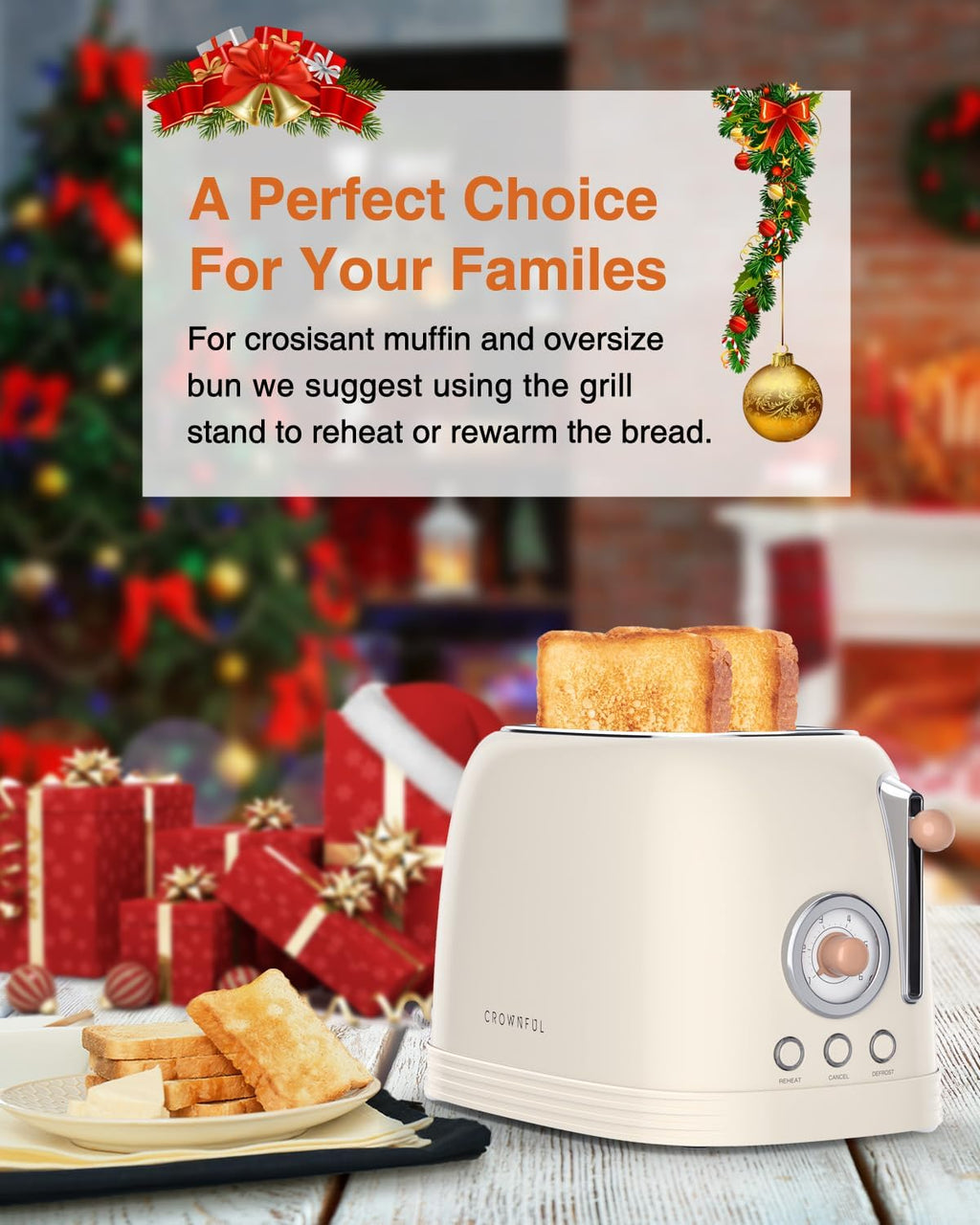 2-Slice Toaster, Extra Wide Slots Toaster, Retro Stainless Steel with Bagel, Cancel, Defrost, Reheat Function and 6-Shade Settings, Removal Crumb Tray, Cream