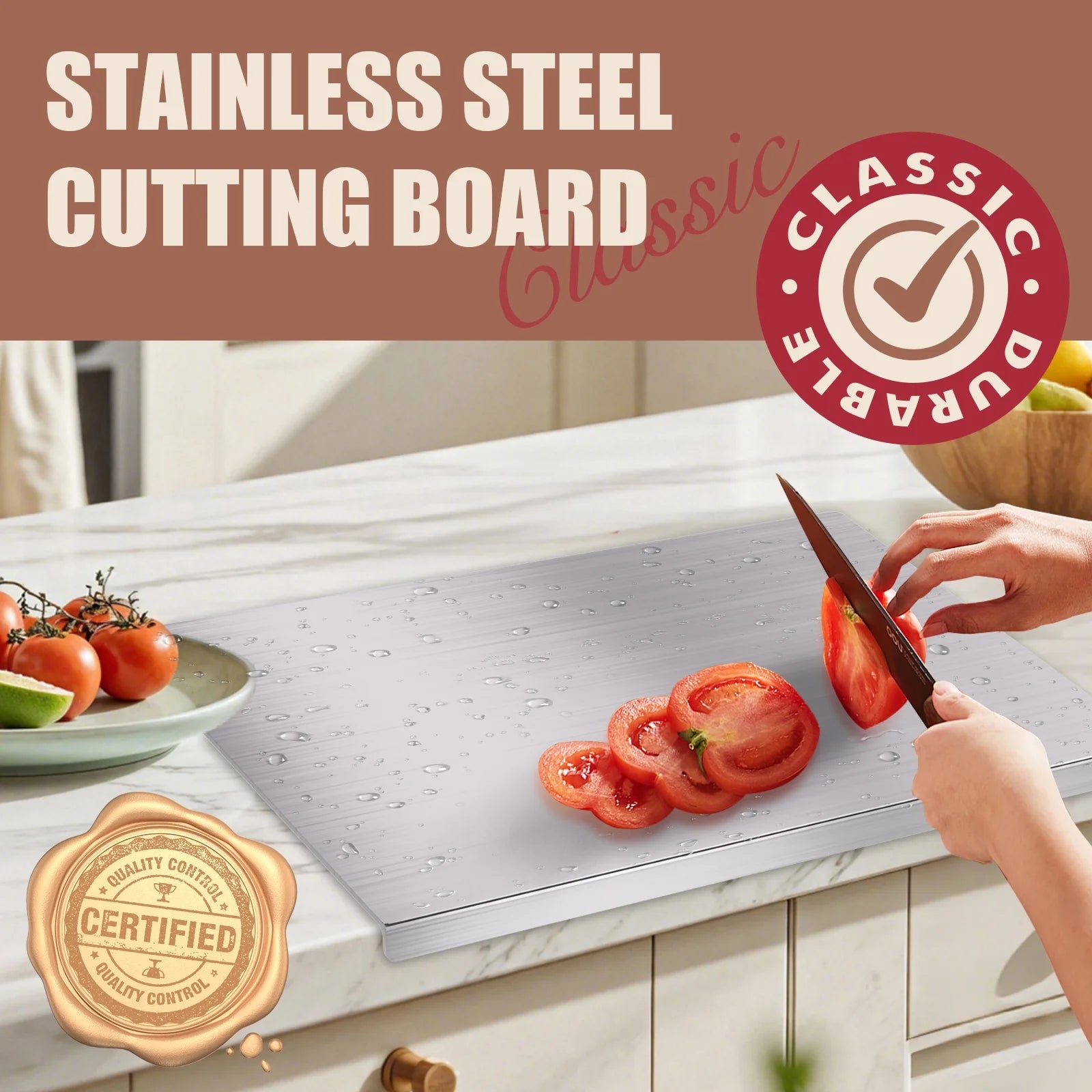 Large Stainless Steel Cutting Boards for Kitchen, Cutting Board for Meat, Fruits, Vegetables, Bread