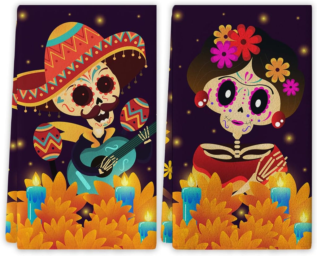 Day of the Dead Kitchen Towels 18×18 Inch Dia De Los Muertos Party Decor
