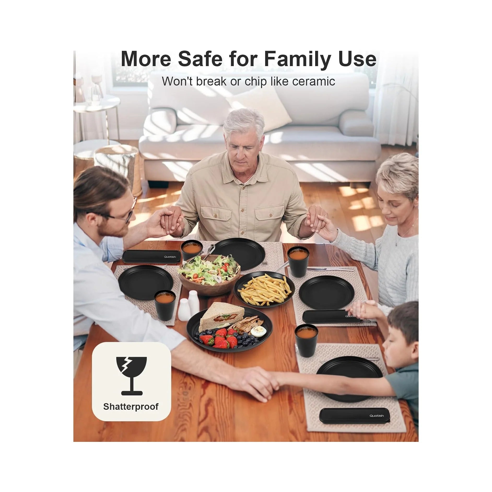 24 Piece Plates and Bowls Sets for 6, Unbreakable Dinnerware Sets, Dish Set for Camping, Dishwasher Microwave Safe, Outdoor Kitchen and Apartment Dinning RV Essentials, Black