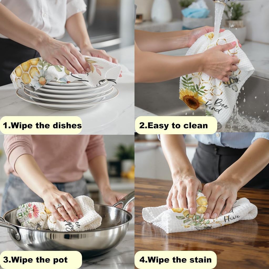 4 Pcs Funny Honey Bee Decor Kitchen Towels Dish Towels