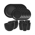 24 Piece Plates and Bowls Sets for 6, Unbreakable Dinnerware Sets, Dish Set for Camping, Dishwasher Microwave Safe, Outdoor Kitchen and Apartment Dinning RV Essentials, Black