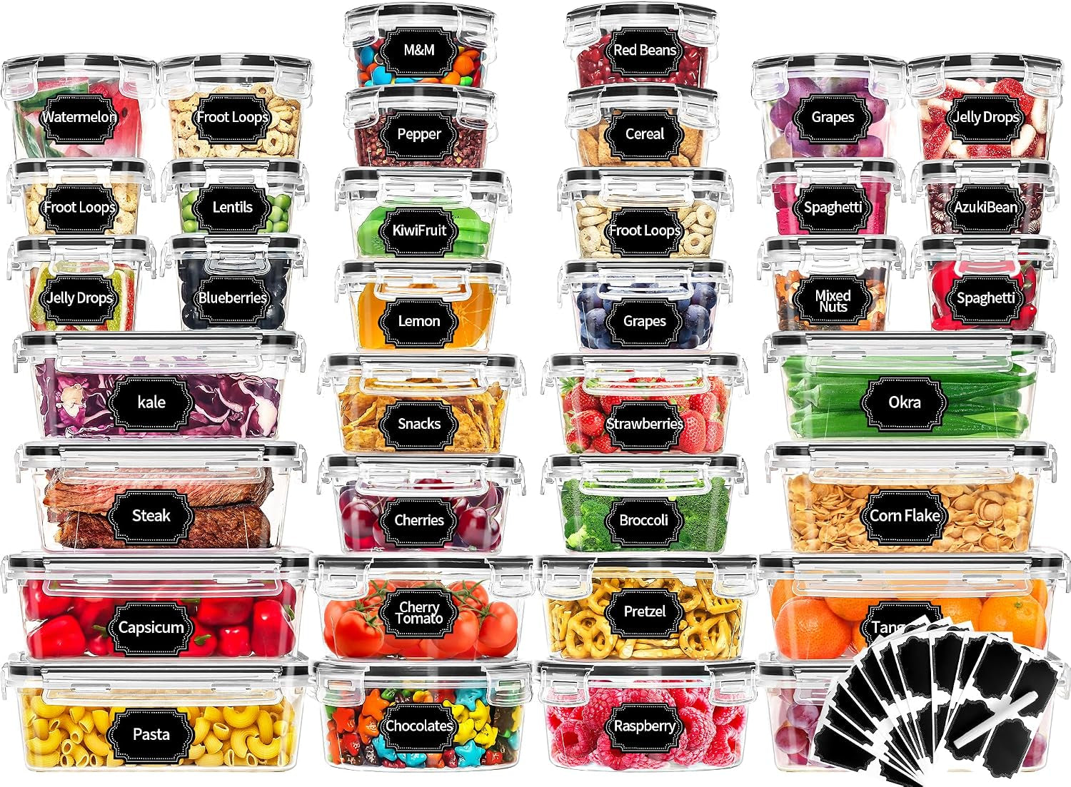 72 Piece Food Storage Containers Set with Airtight Lids (36 Containers & 36 Lids), Plastic Leak-Proof Kitchen Storage Containers for Pantry Organizers and Storage - Meal Prep, Lunch Containers