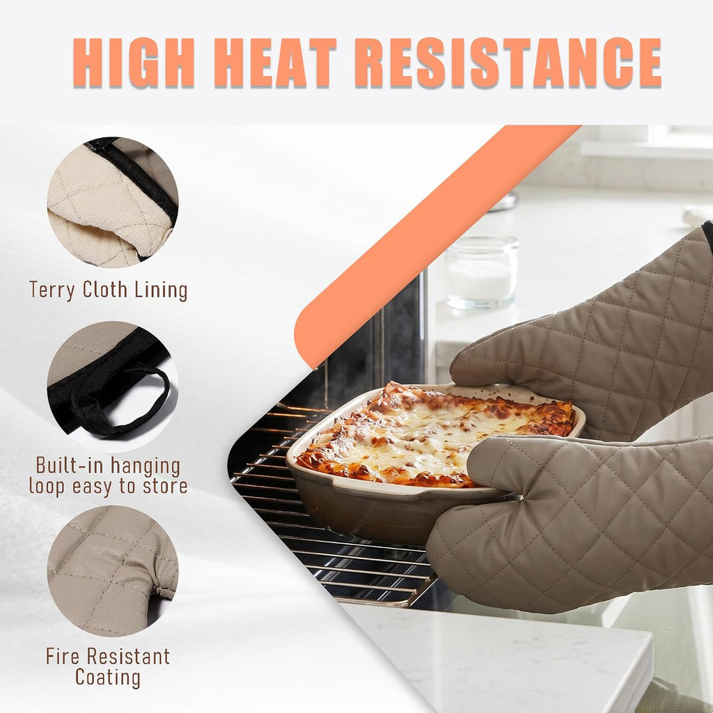 Grey 13" Quilted Oven Mitts 1 Pair Flame Heat Resistant